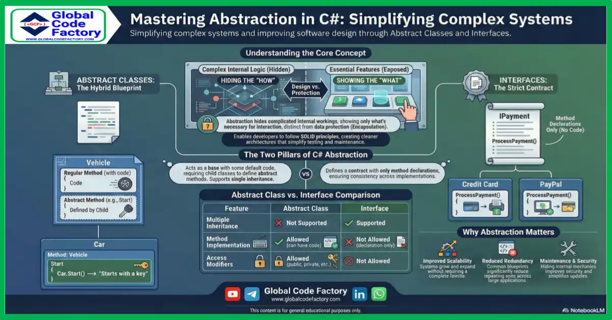 Abstraction in C# explained with real-world examples for beginners and interview preparation
